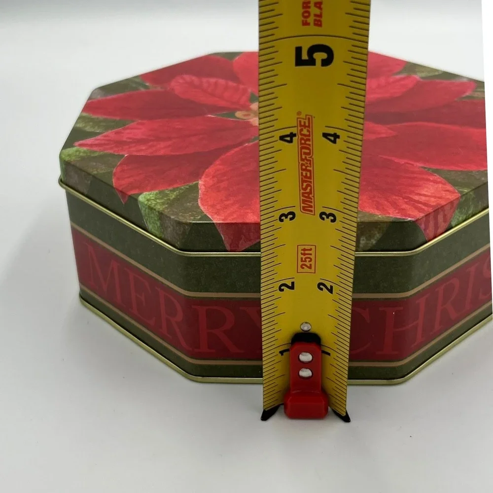 Winterhill Studios Christmas Tin Unisex OS Red NWOT Poinsettia Octagon